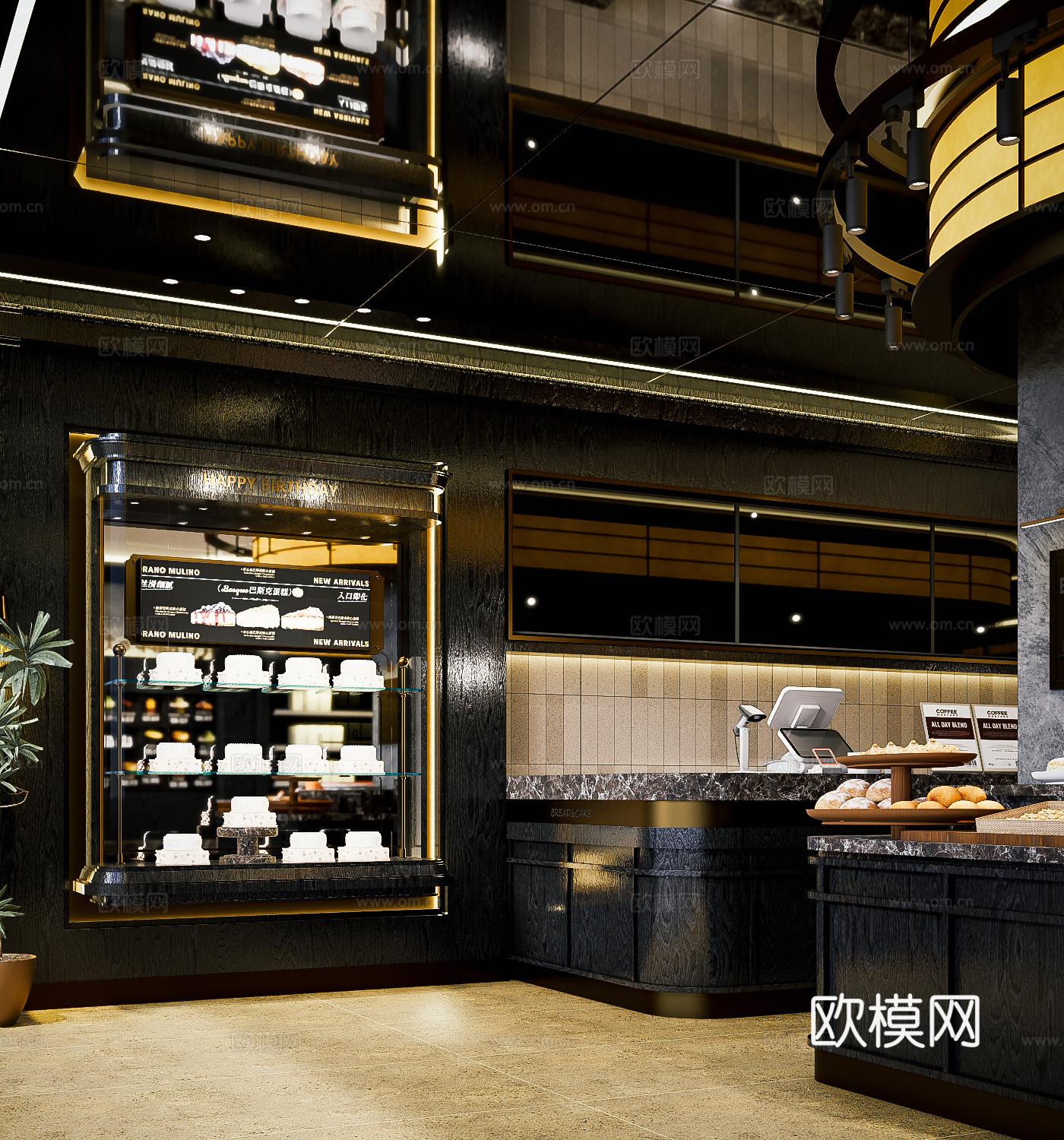 现代轻奢复古甜品店  咖啡厅  奶茶店su模型