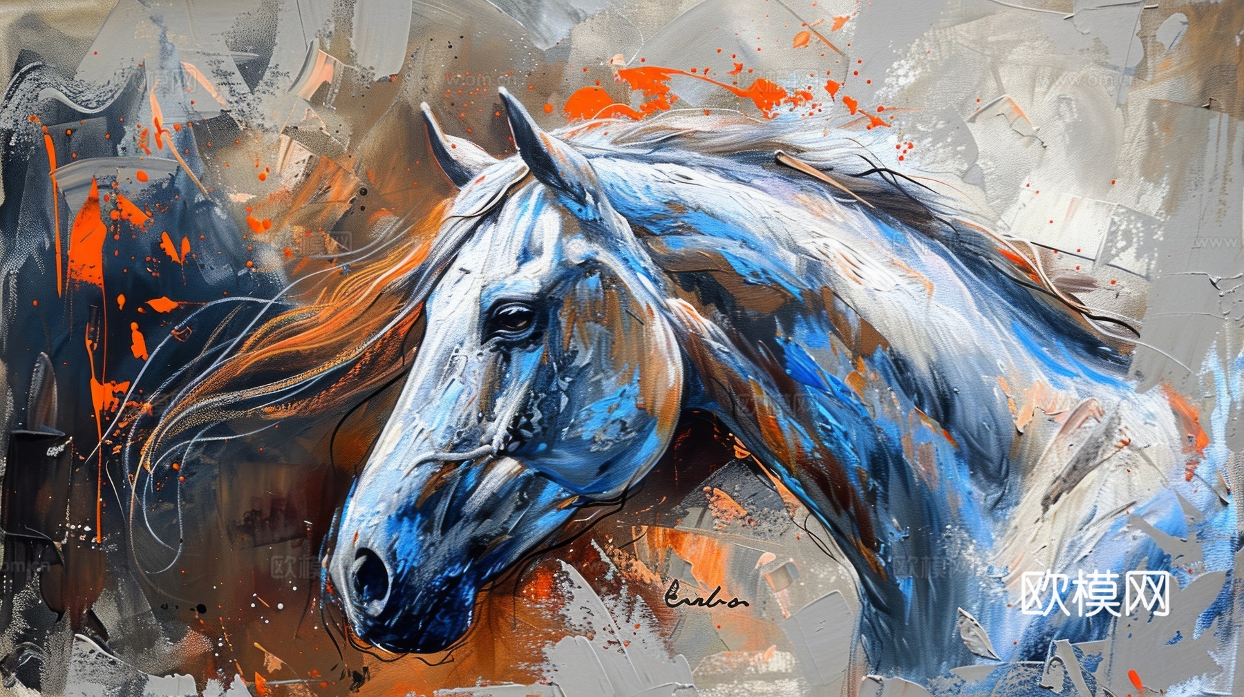 骏马肖像3D立体浮雕背景墙下载（渲染图6）