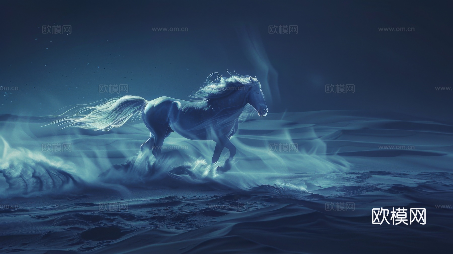 骏马肖像3D立体浮雕背景墙下载（渲染图2）