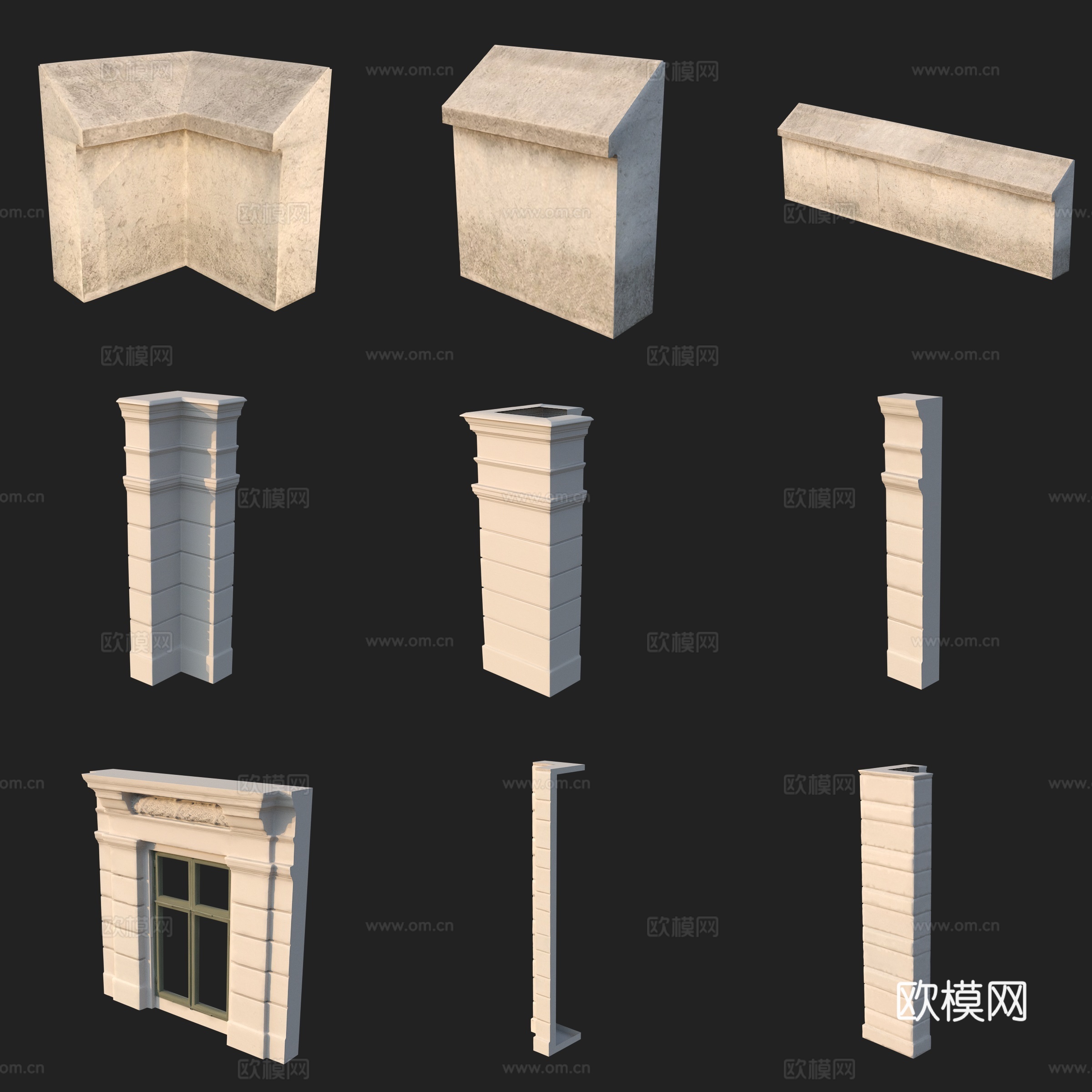 建筑构件柱子门窗3d模型