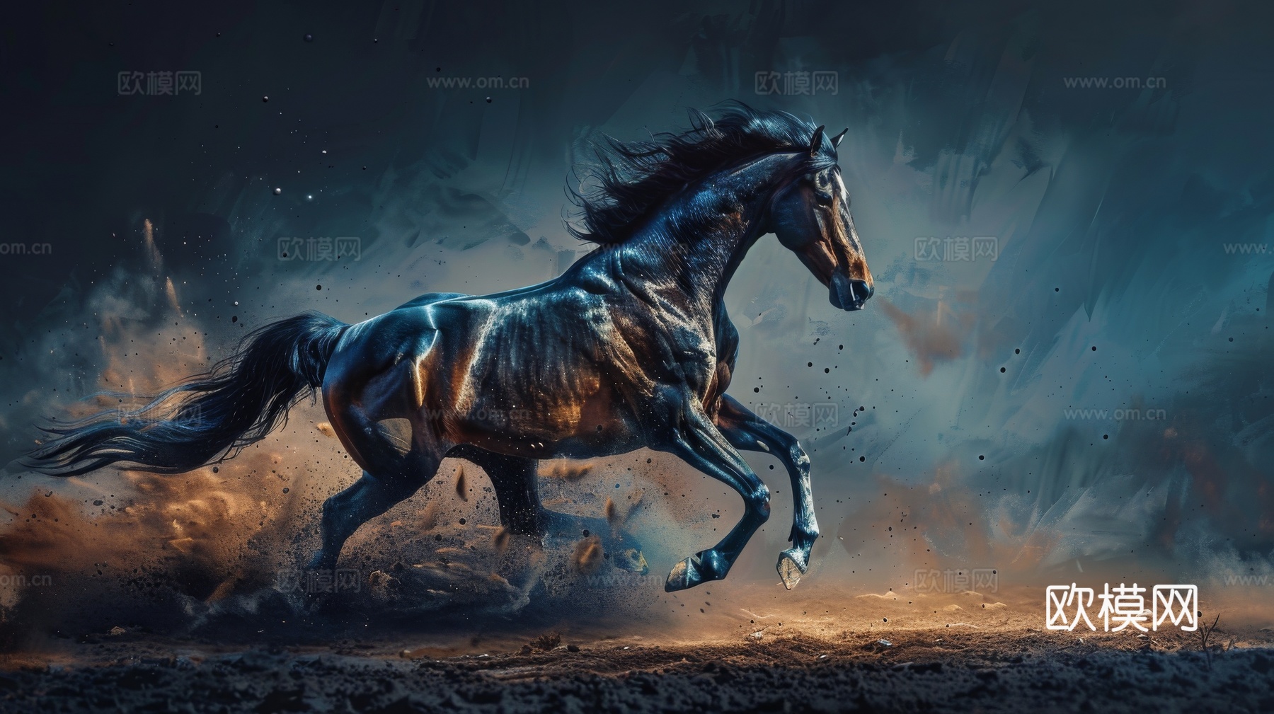 骏马肖像3D立体浮雕背景墙下载（渲染图8）