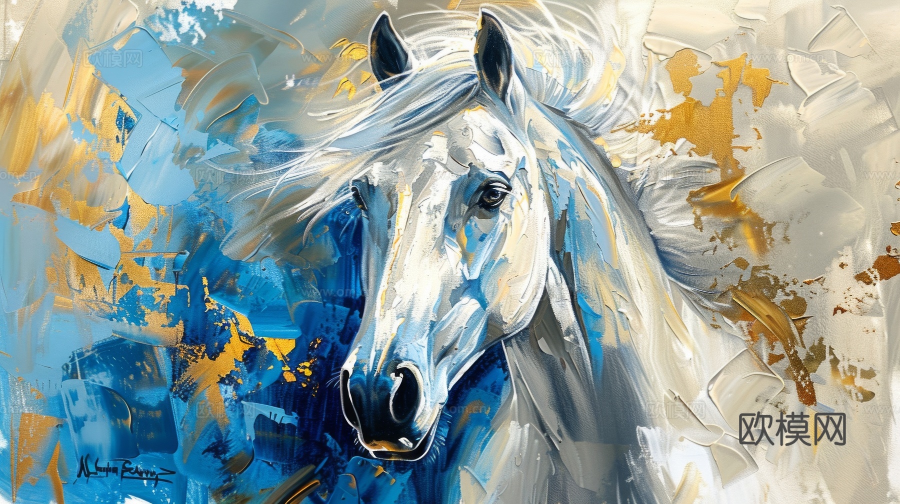 骏马肖像3D立体浮雕背景墙下载（渲染图5）
