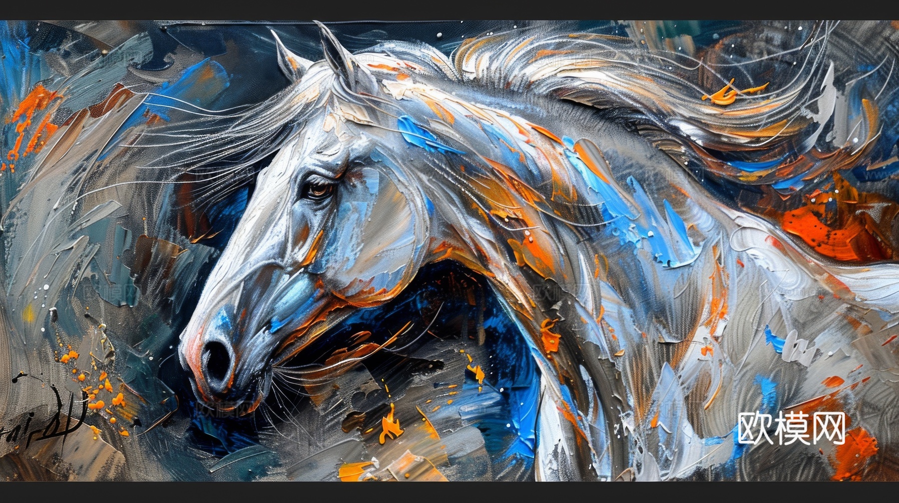 骏马肖像3D立体浮雕背景墙下载（渲染图6）