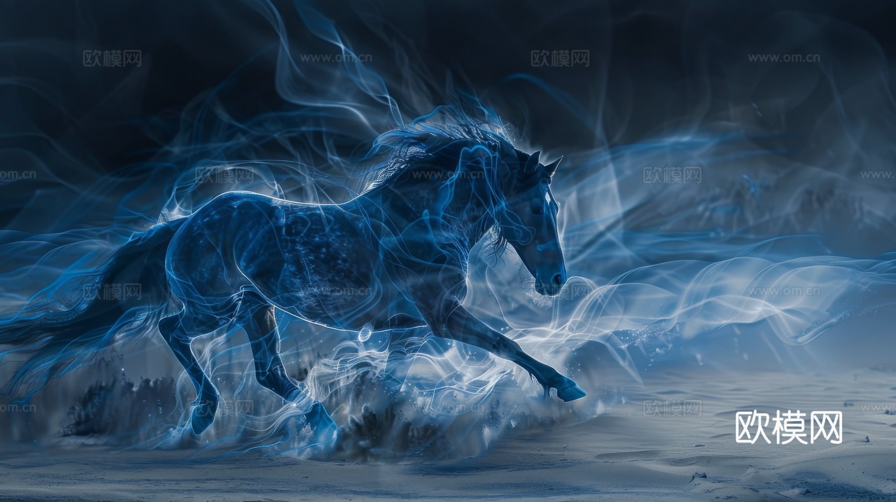 骏马肖像3D立体浮雕背景墙下载（渲染图5）