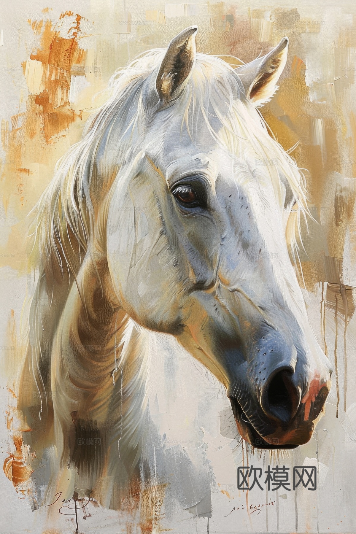 骏马肖像3D立体浮雕背景墙下载（渲染图4）