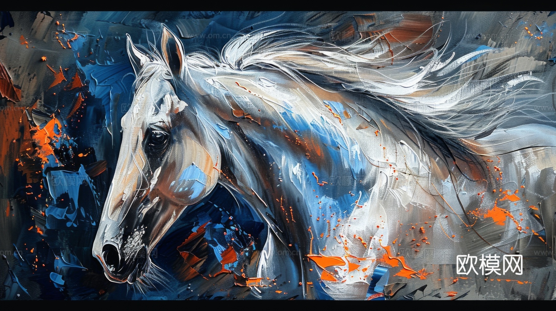 骏马肖像3D立体浮雕背景墙下载（渲染图3）