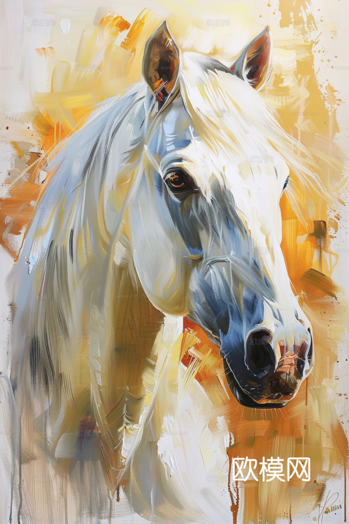 骏马肖像3D立体浮雕背景墙下载（渲染图1）