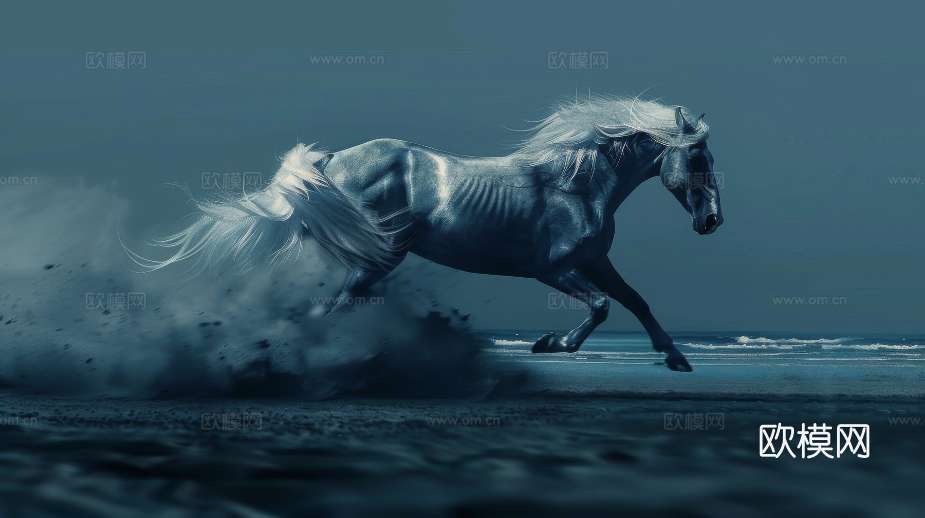 骏马肖像3D立体浮雕背景墙下载（渲染图5）