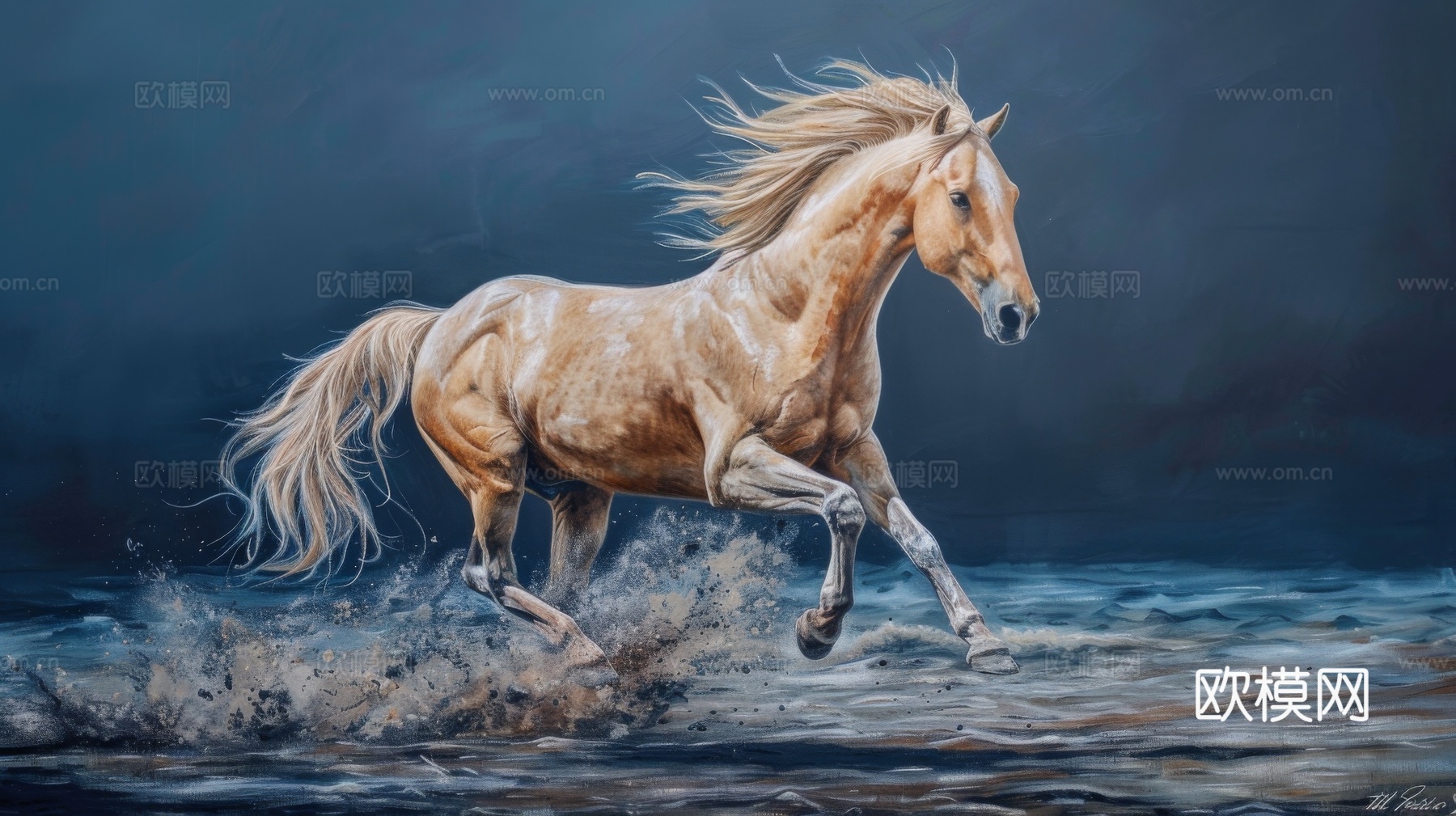 骏马肖像3D立体浮雕背景墙下载（渲染图8）