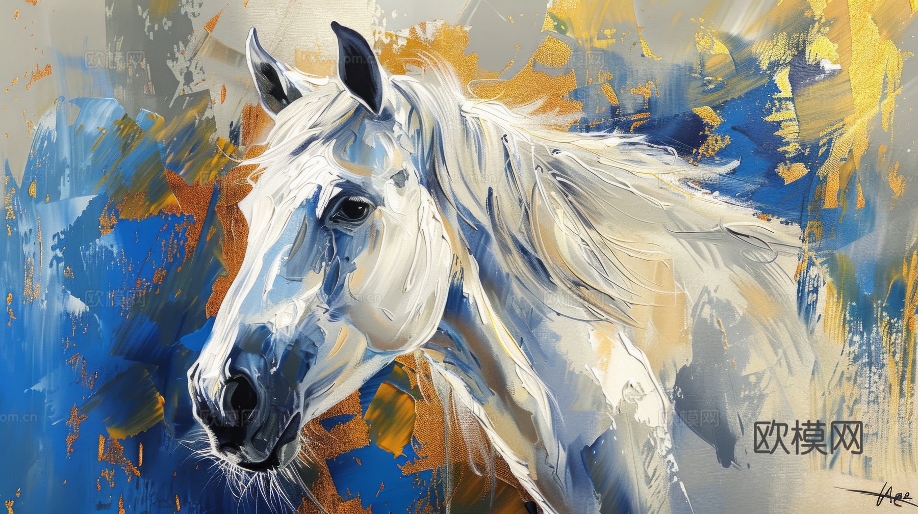 骏马肖像3D立体浮雕背景墙下载（渲染图4）