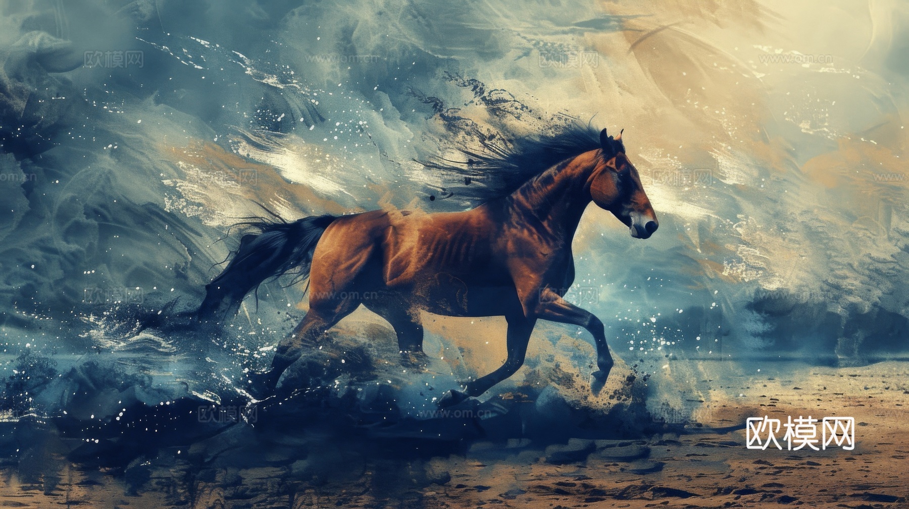 骏马肖像3D立体浮雕背景墙下载（渲染图3）