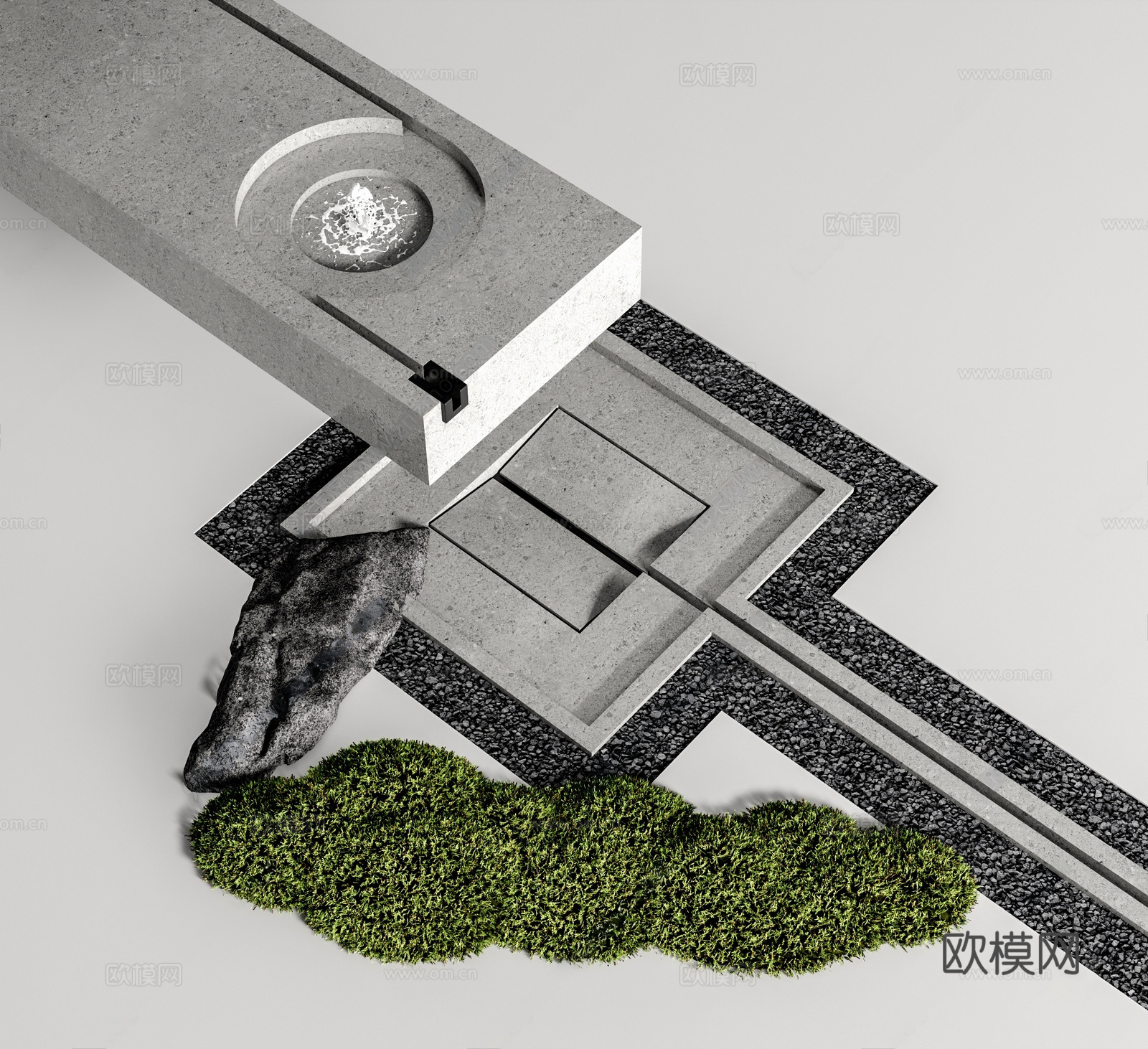 新中式假山水景 卡洛斯卡帕 小品 苔藓 石头3d模型