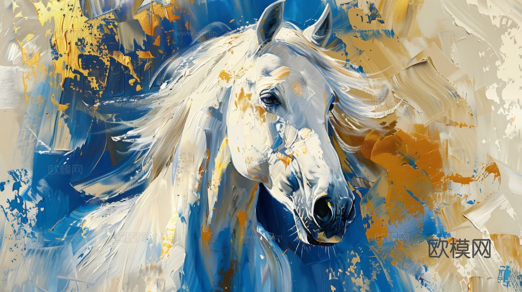 骏马肖像3D立体浮雕背景墙下载（渲染图8）