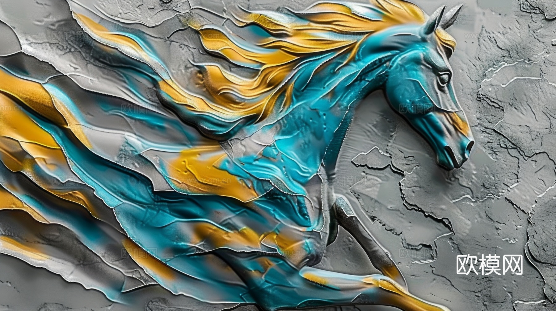 骏马肖像3D立体浮雕背景墙