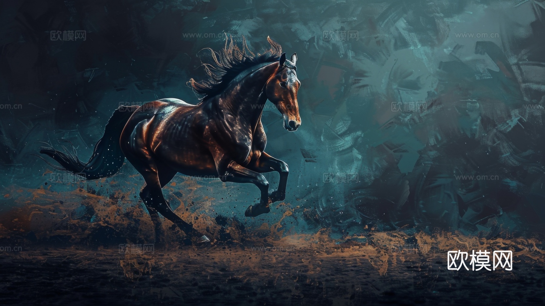 骏马肖像3D立体浮雕背景墙下载（渲染图7）