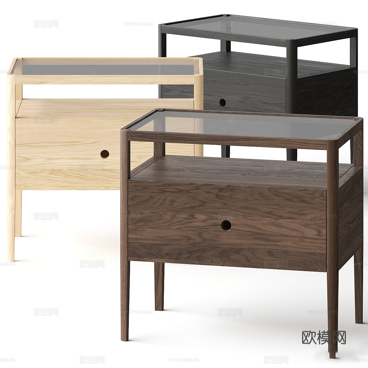 新中式原木床头柜3d模型