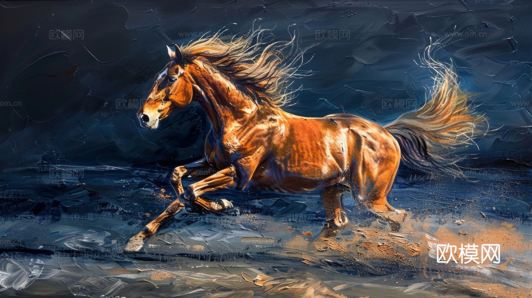 骏马肖像3D立体浮雕背景墙下载（渲染图7）