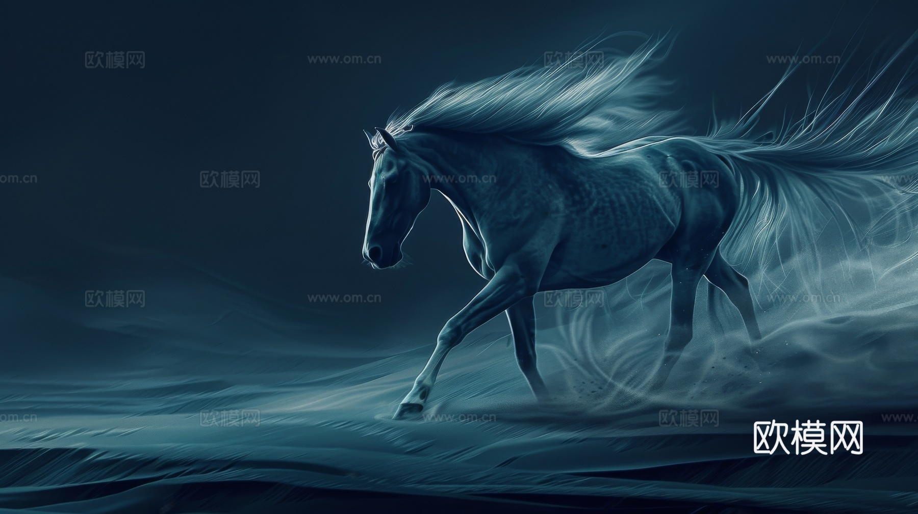 骏马肖像3D立体浮雕背景墙下载（渲染图3）