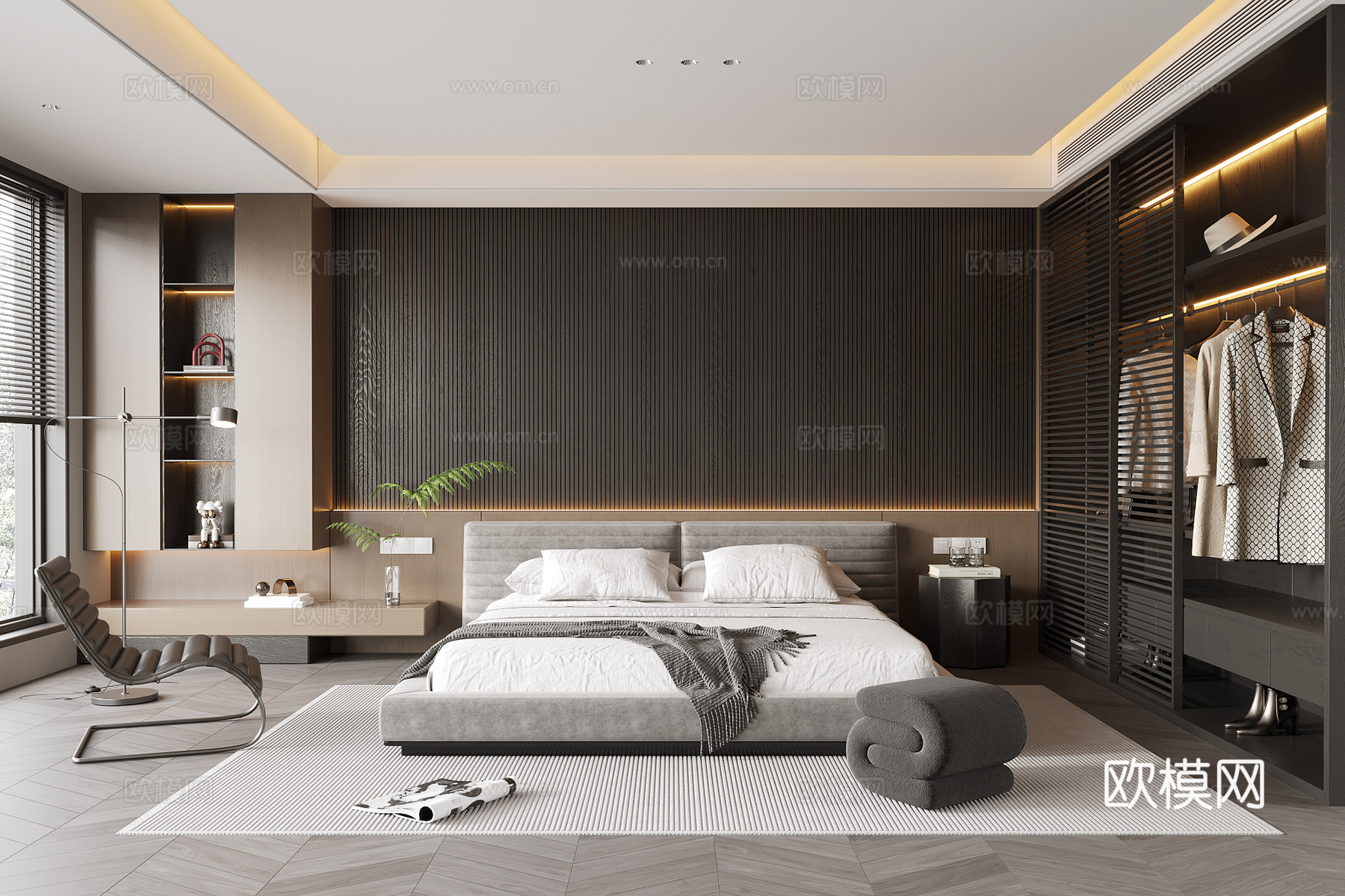 现代意式卧室su模型