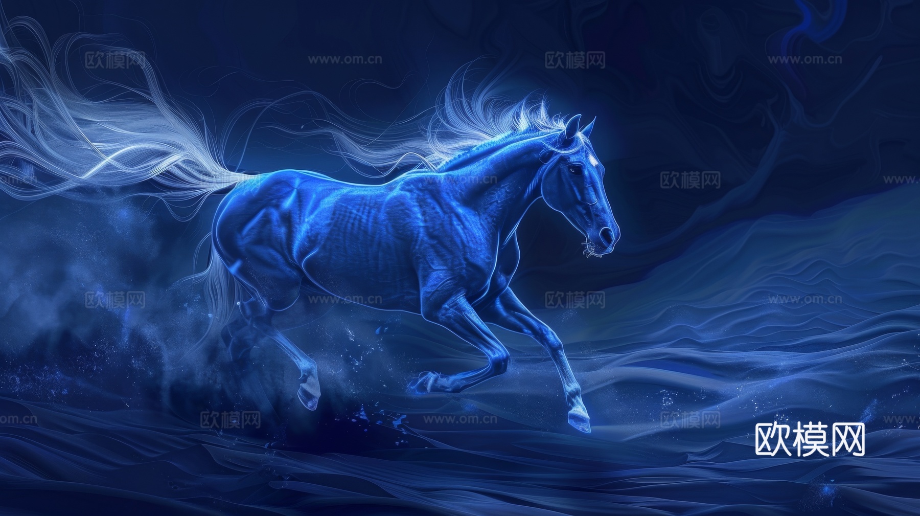 骏马肖像3D立体浮雕背景墙下载（渲染图1）