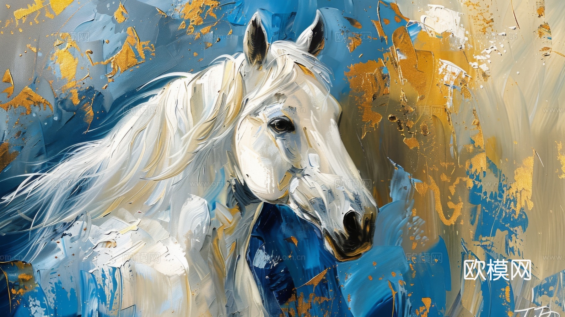 骏马肖像3D立体浮雕背景墙下载（渲染图1）
