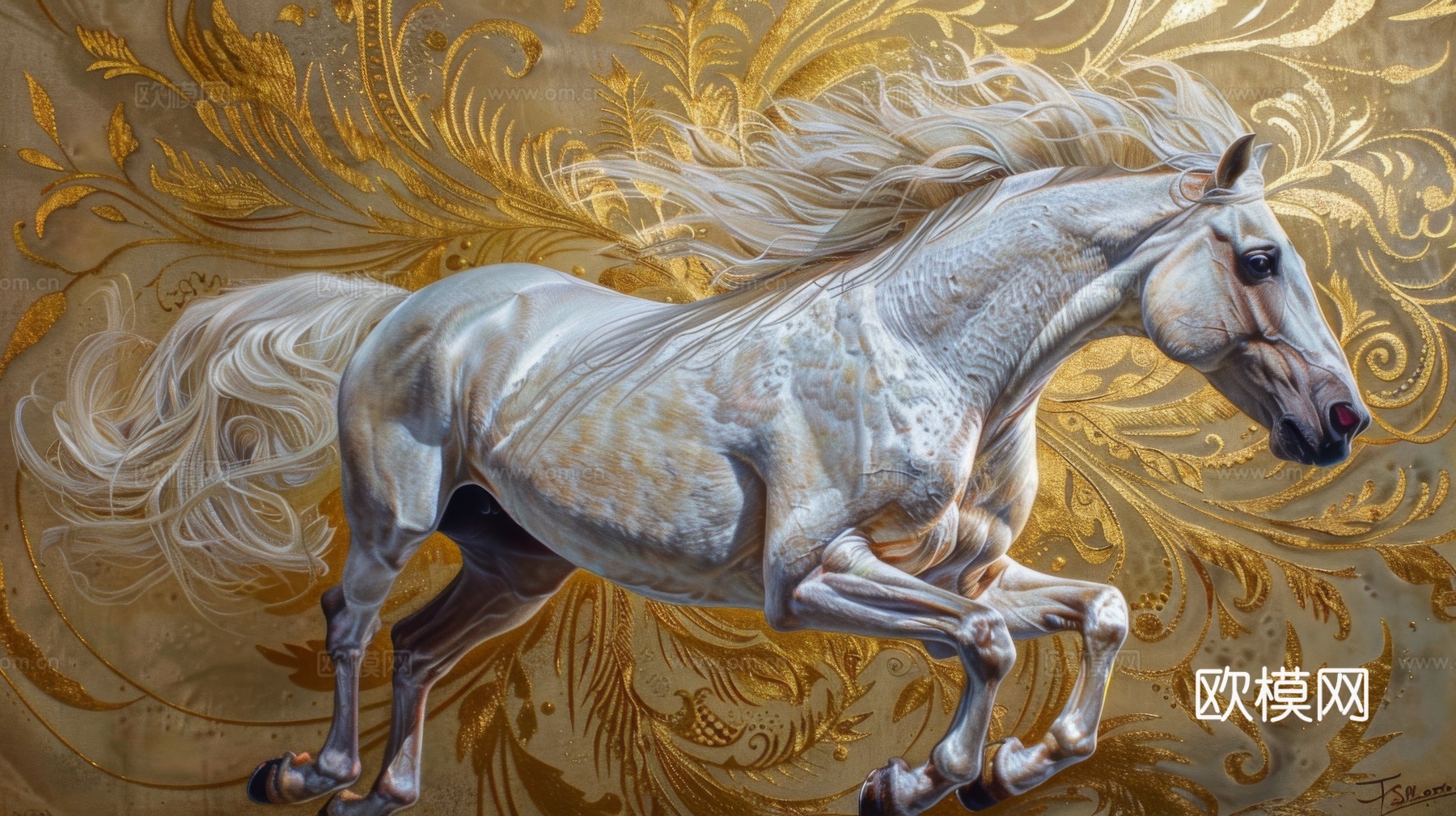 骏马肖像3D立体浮雕背景墙下载（渲染图8）