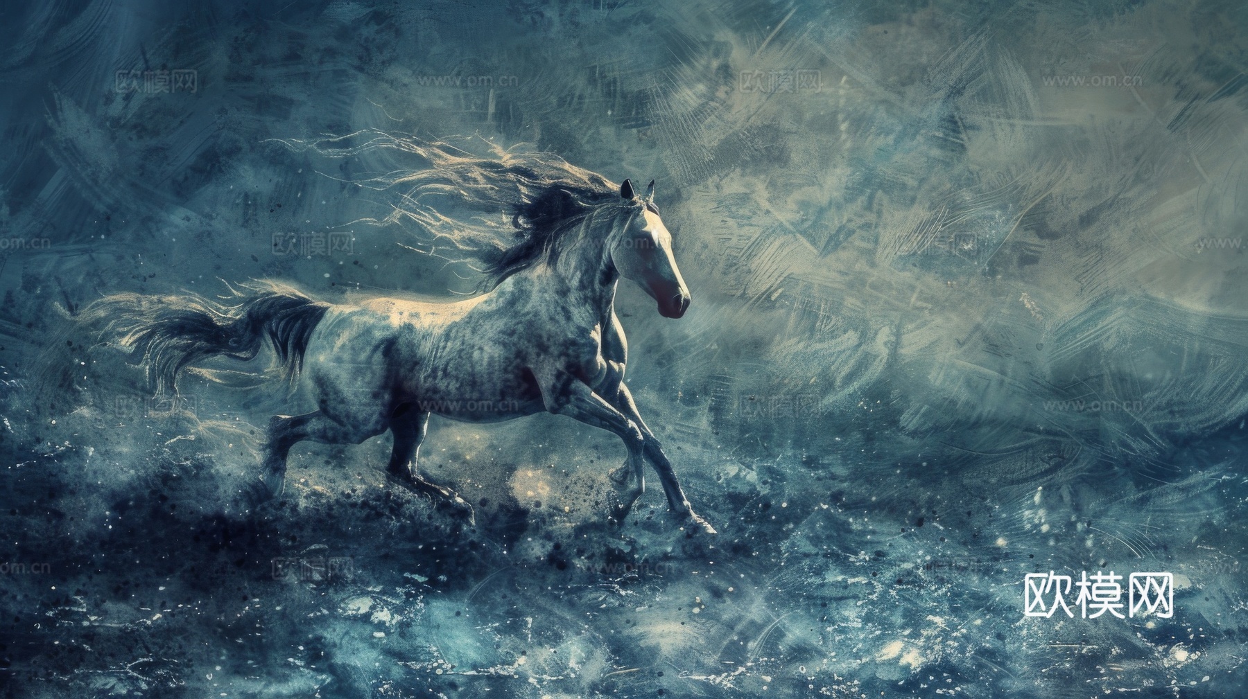 骏马肖像3D立体浮雕背景墙下载（渲染图8）