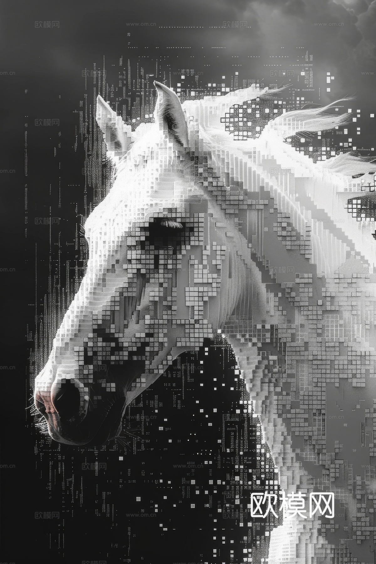 骏马肖像3D立体浮雕背景墙
