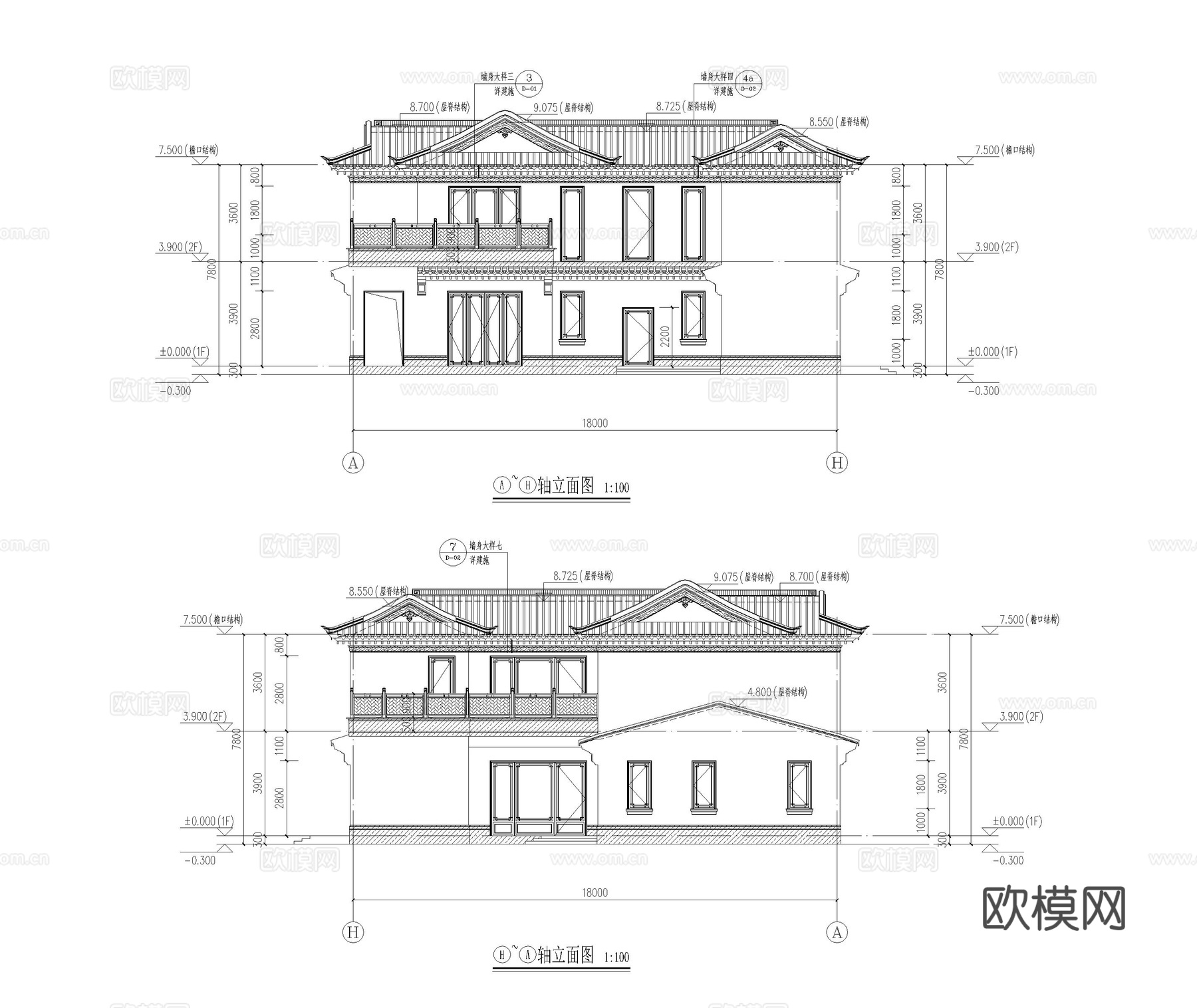 苏式合院 中式别墅 自建房 独栋别墅 古建cad施工图