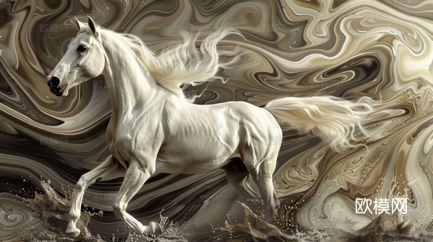 骏马肖像3D立体浮雕背景墙下载（渲染图7）