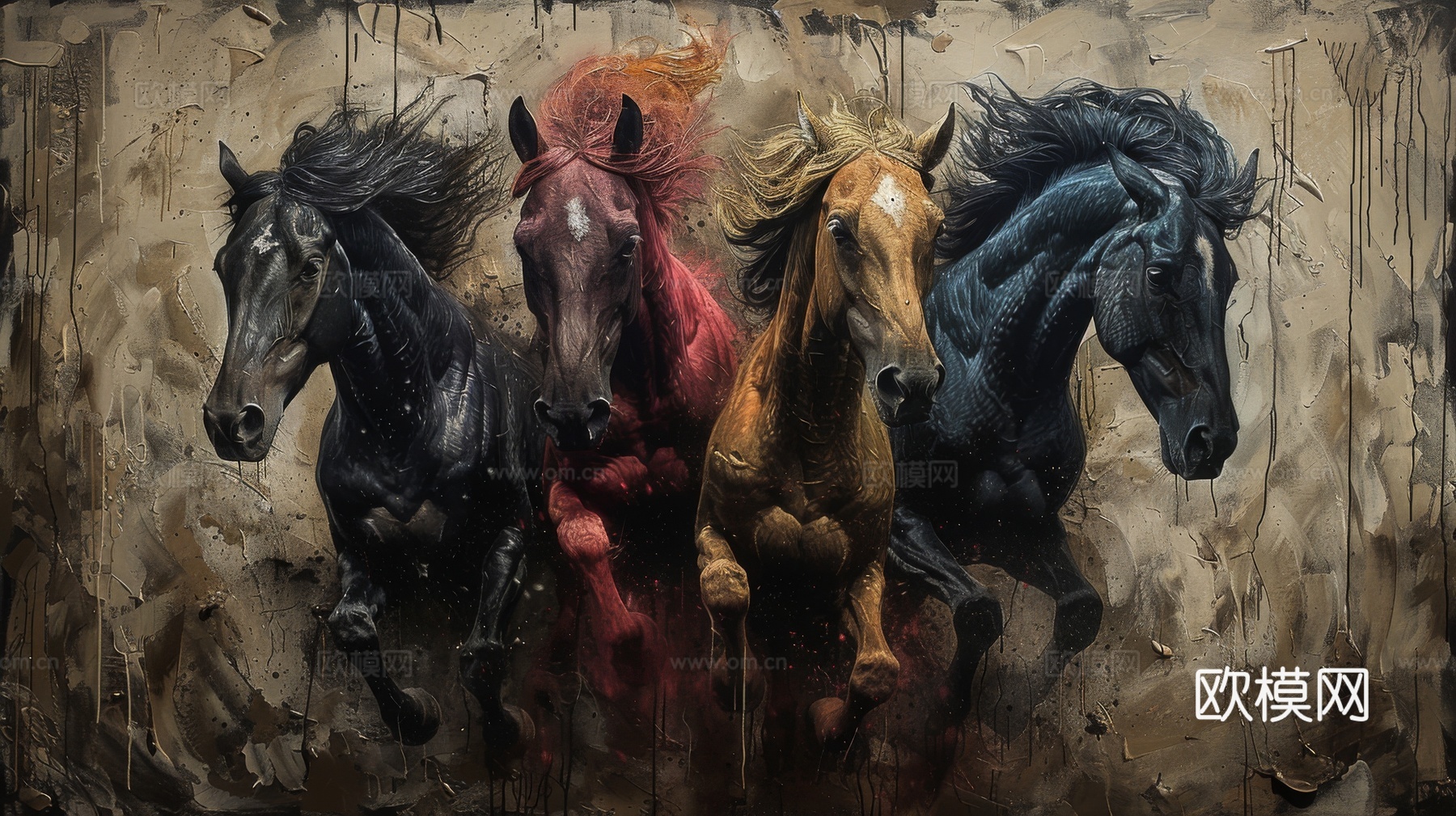 骏马肖像3D立体浮雕背景墙下载（渲染图6）