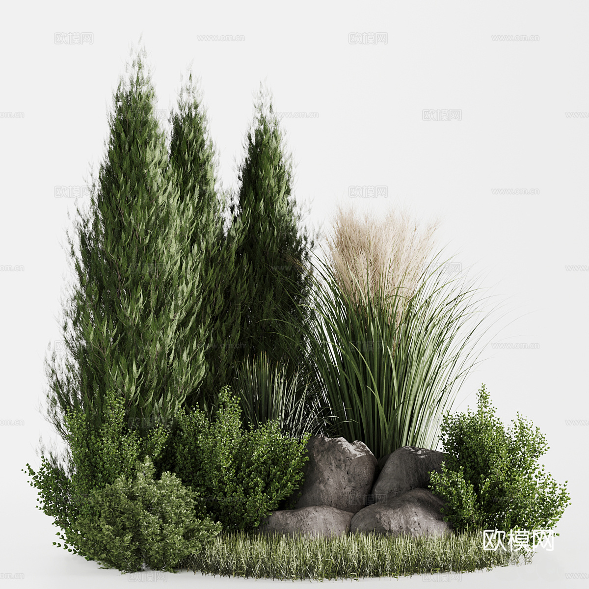 现代庭院绿植植物堆3d模型