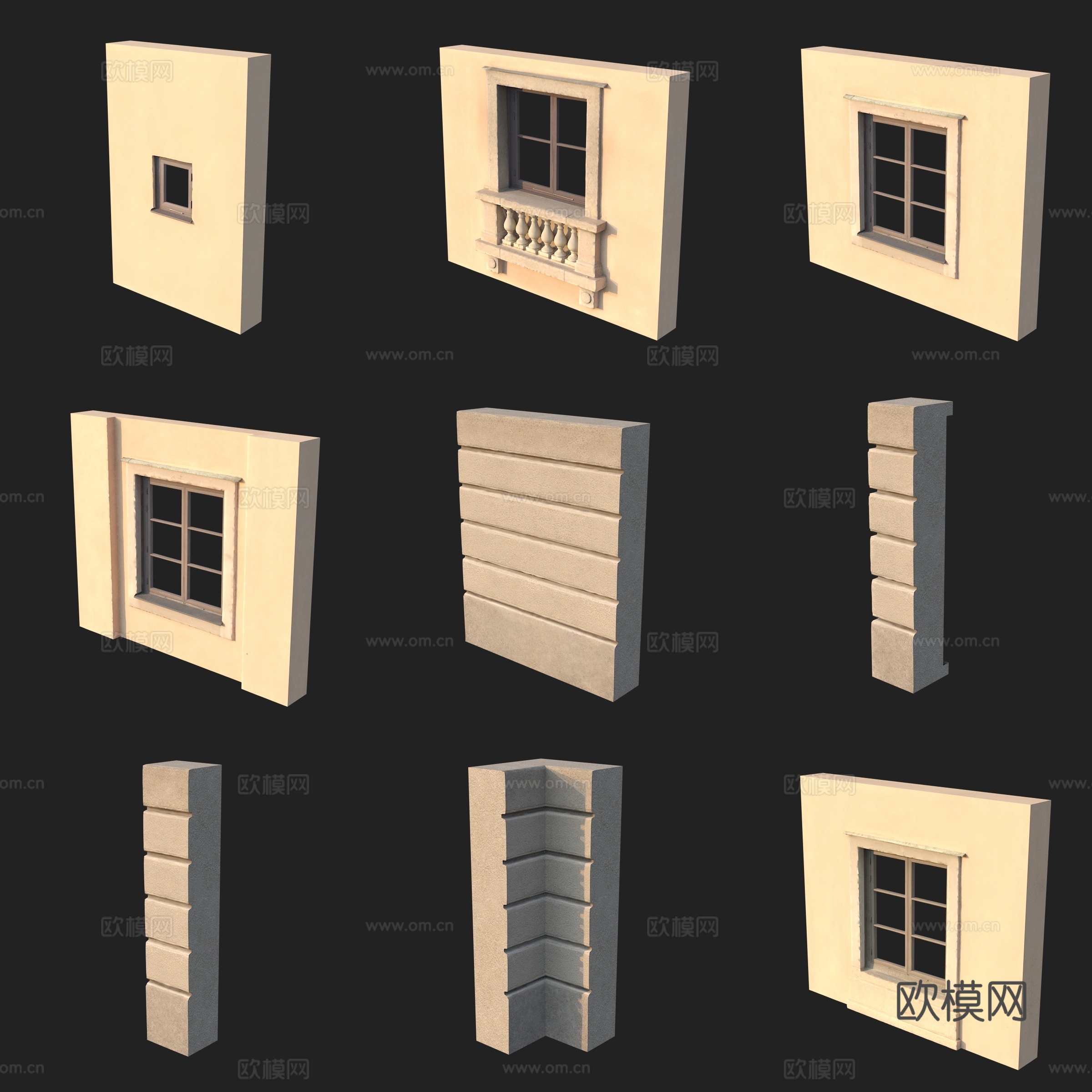 建筑构件柱子门窗墙体3d模型
