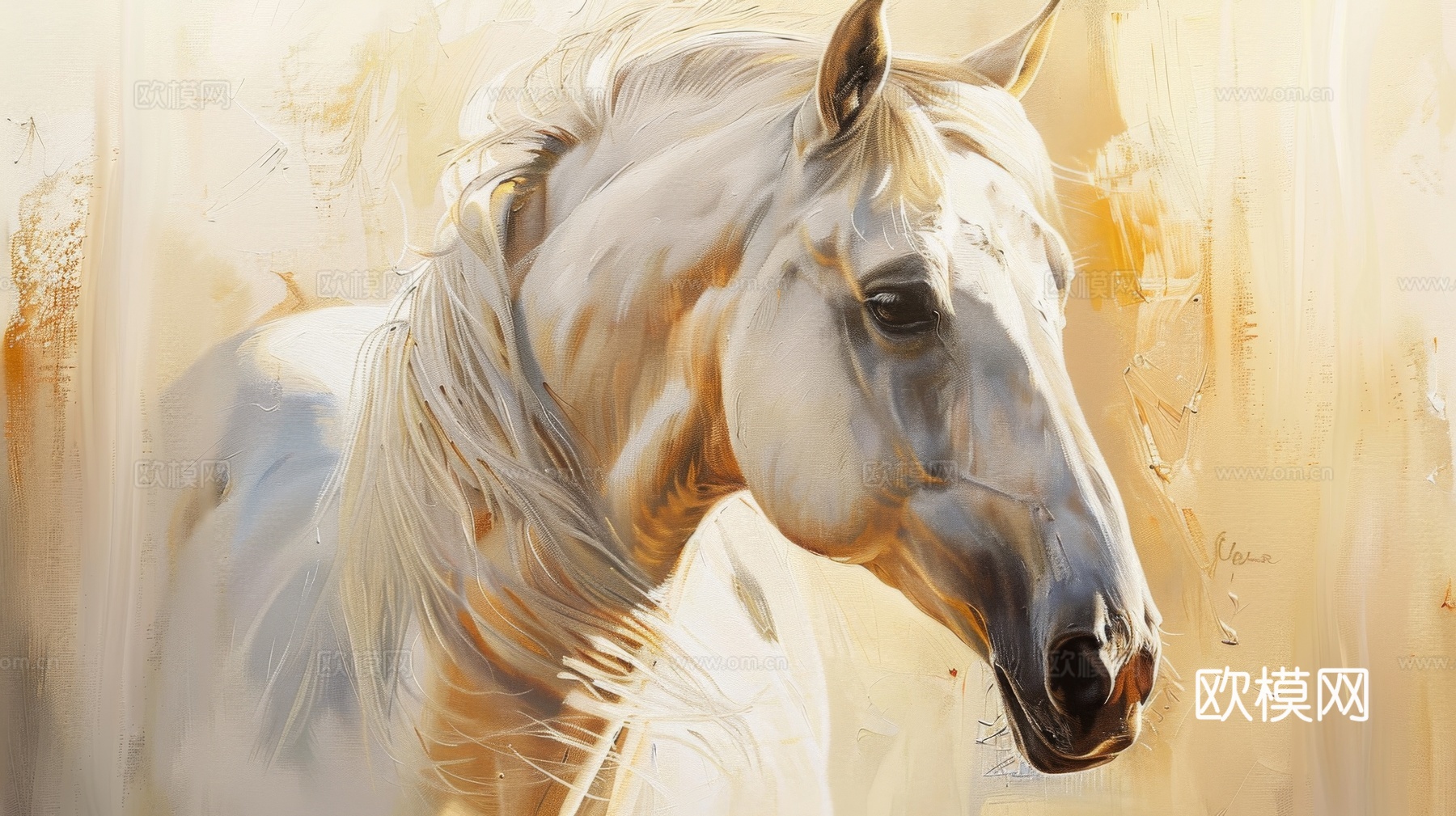 骏马肖像3D立体浮雕背景墙下载（渲染图7）