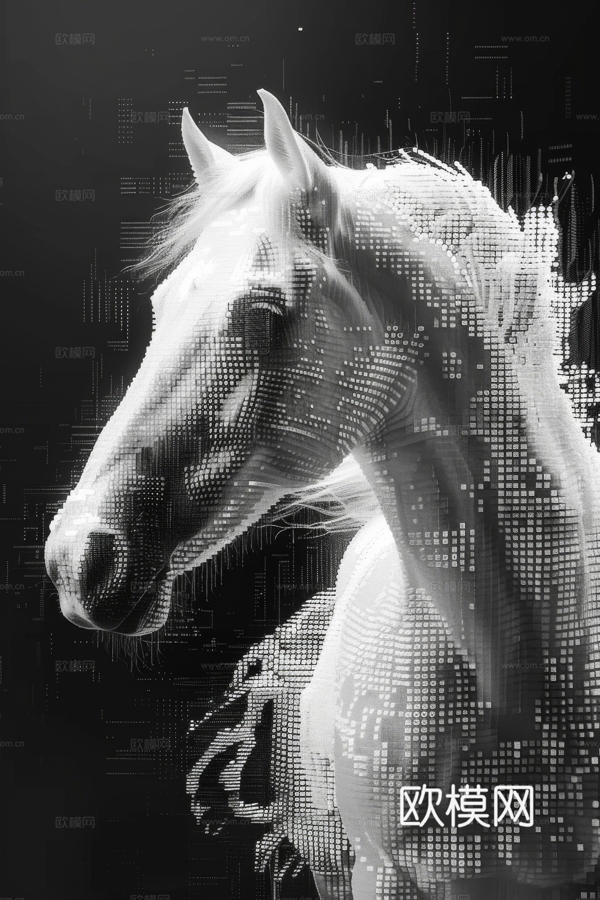 骏马肖像3D立体浮雕背景墙下载（渲染图5）