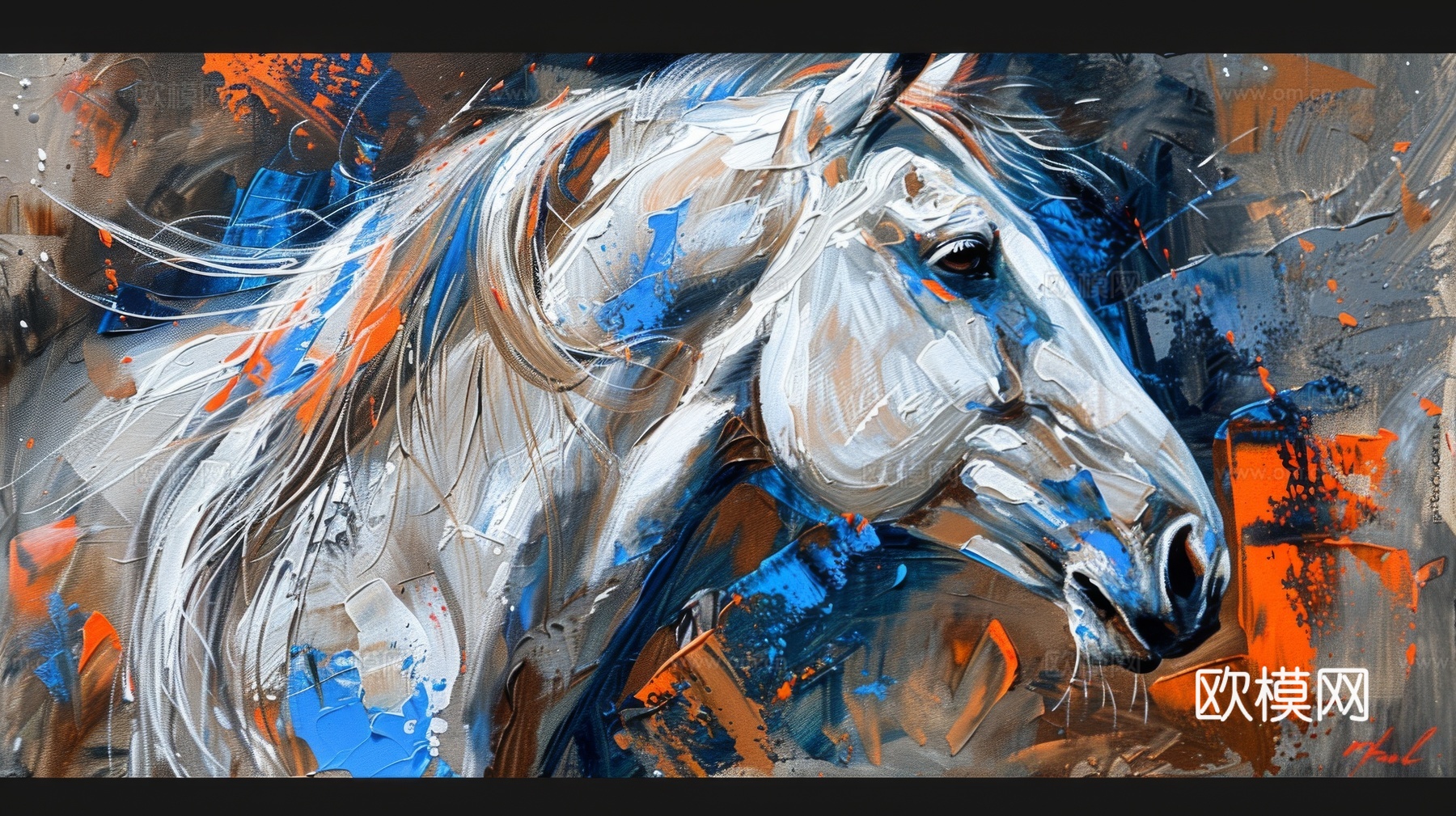 骏马肖像3D立体浮雕背景墙下载（渲染图8）