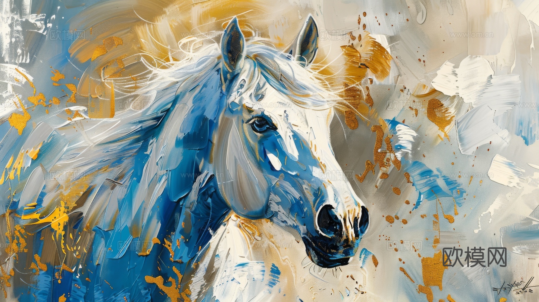 骏马肖像3D立体浮雕背景墙下载（渲染图3）