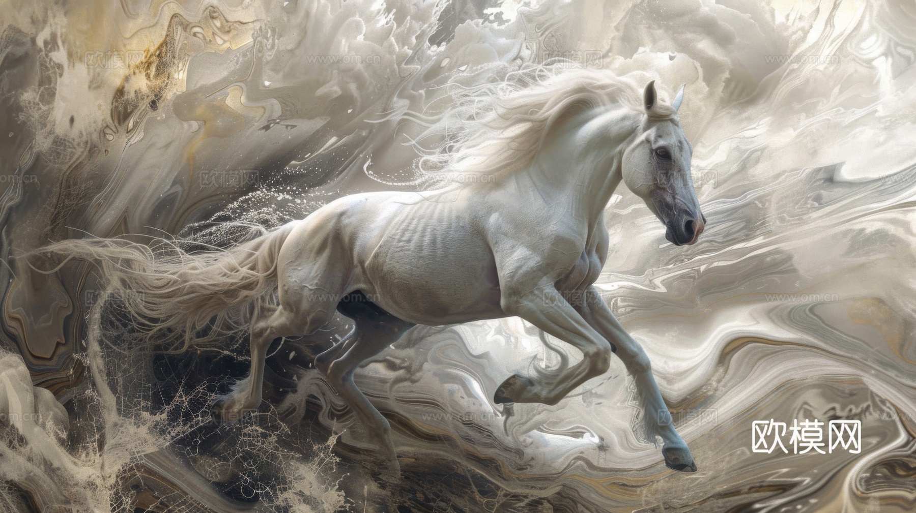 骏马肖像3D立体浮雕背景墙下载（渲染图2）