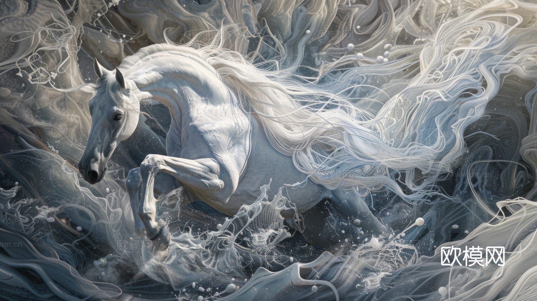 骏马肖像3D立体浮雕背景墙下载（渲染图6）