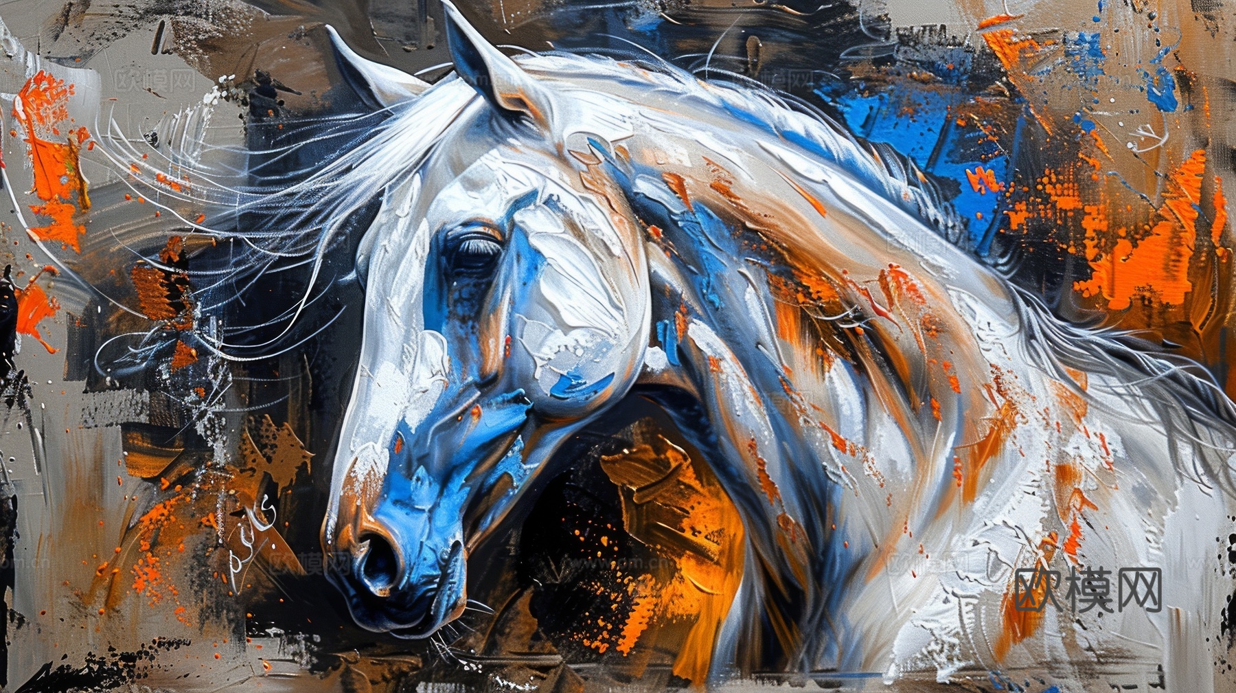 骏马肖像3D立体浮雕背景墙下载（渲染图8）