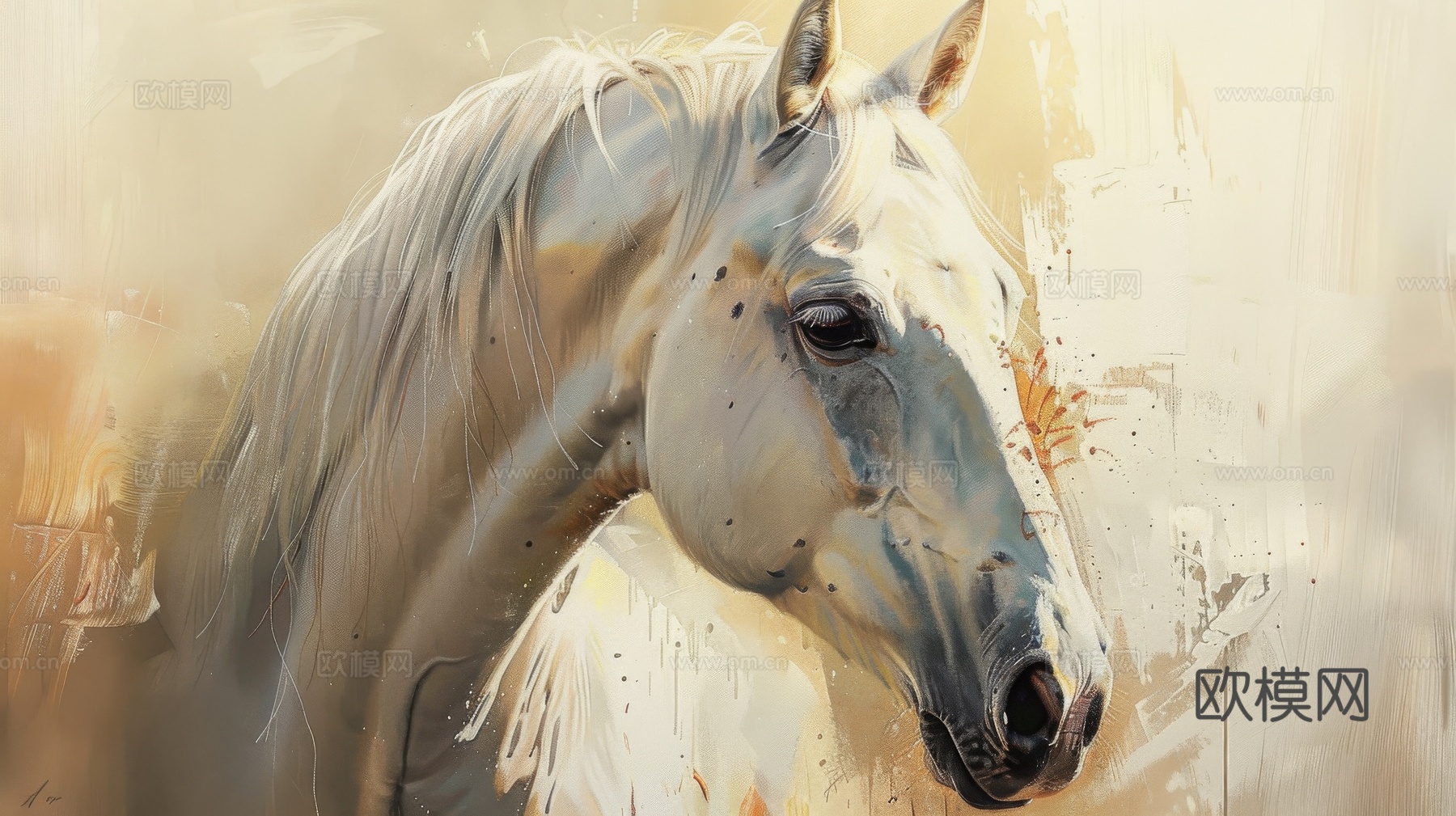 骏马肖像3D立体浮雕背景墙下载（渲染图5）