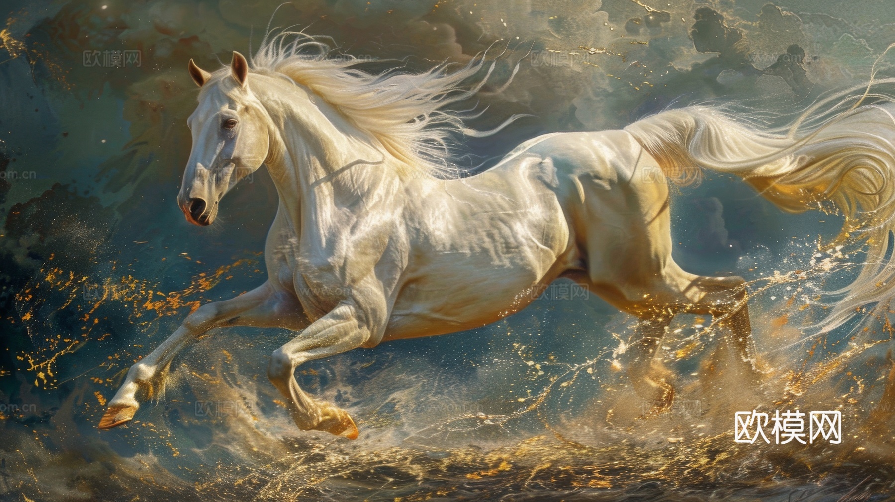 骏马肖像3D立体浮雕背景墙下载（渲染图7）