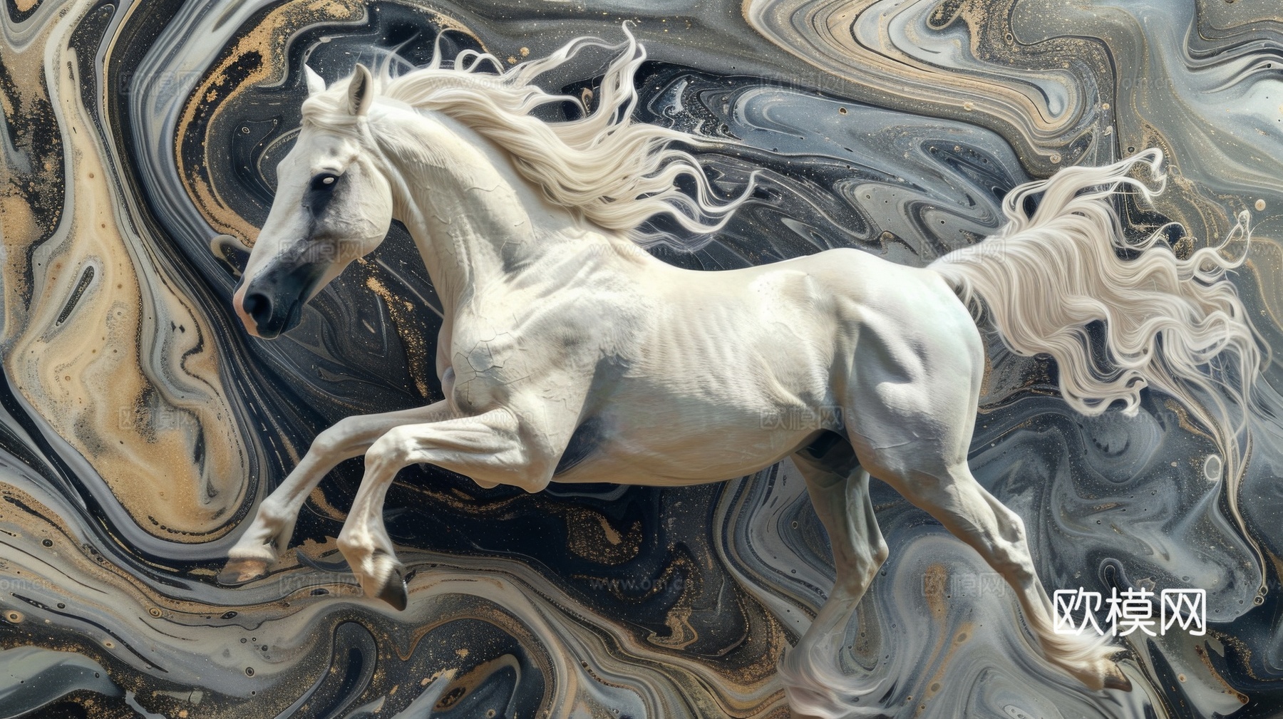 骏马肖像3D立体浮雕背景墙下载（渲染图8）