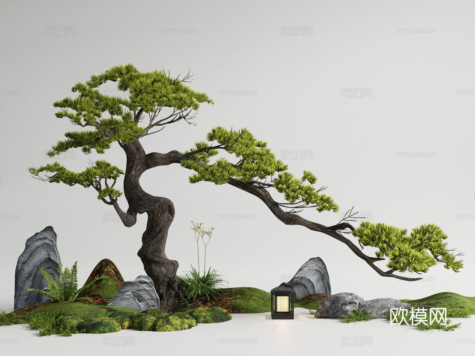 新中式其他景观小品 松树 迎客松 植物组合 庭院造景 苔藓微3d模型