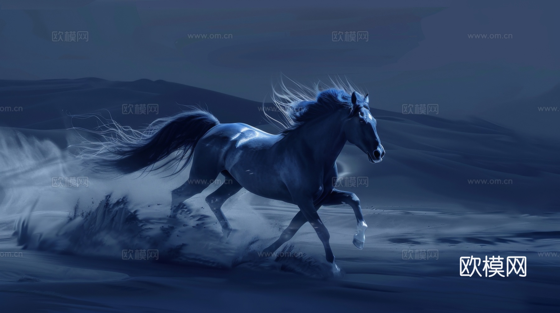 骏马肖像3D立体浮雕背景墙下载（渲染图2）