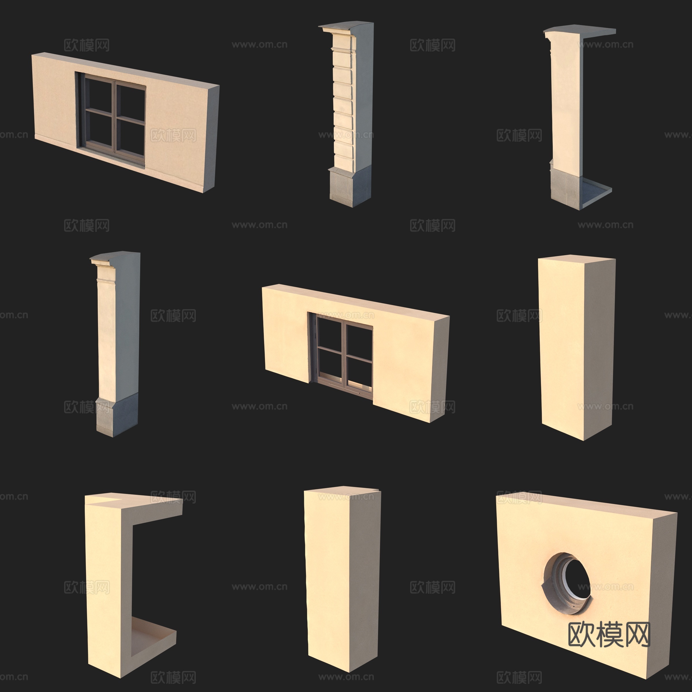 建筑构件柱子门窗墙体3d模型