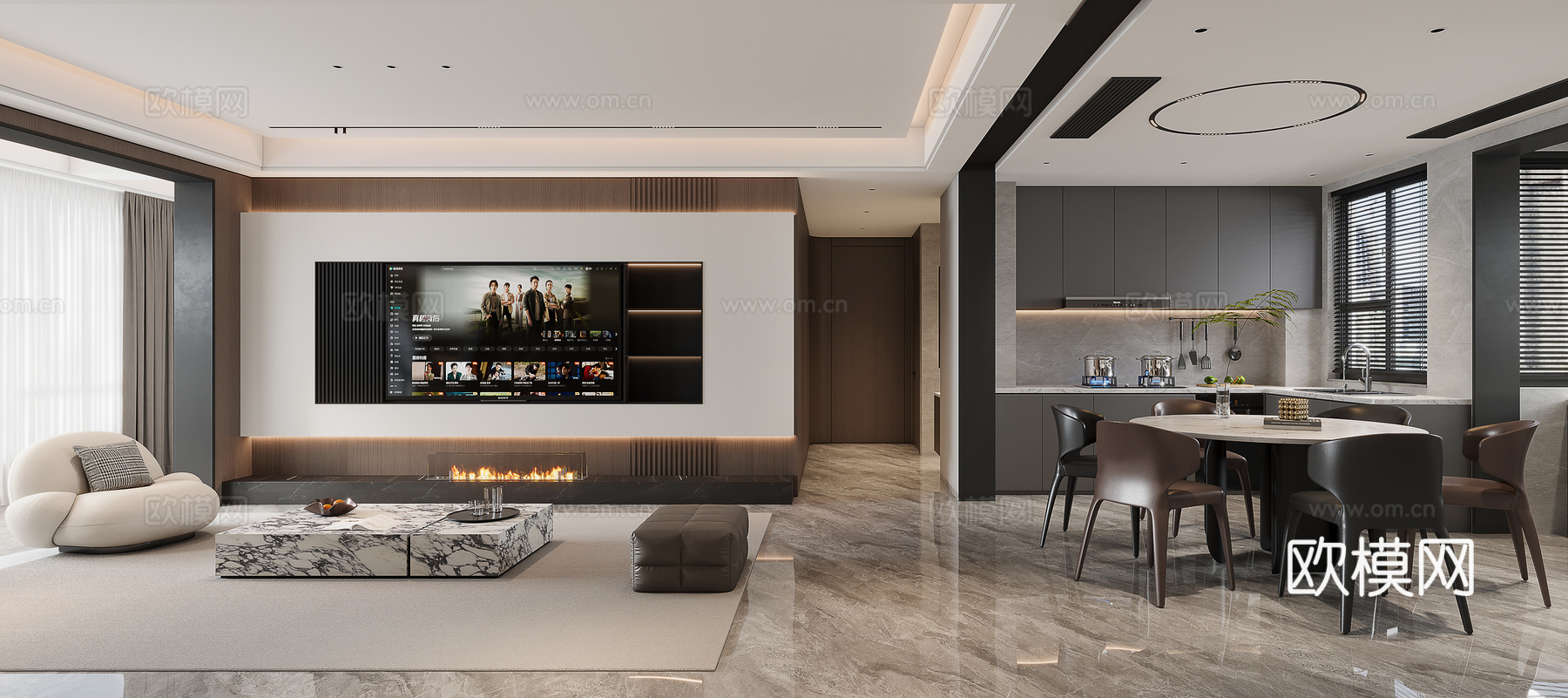 现代意式客厅餐厅3d模型-Pic-2