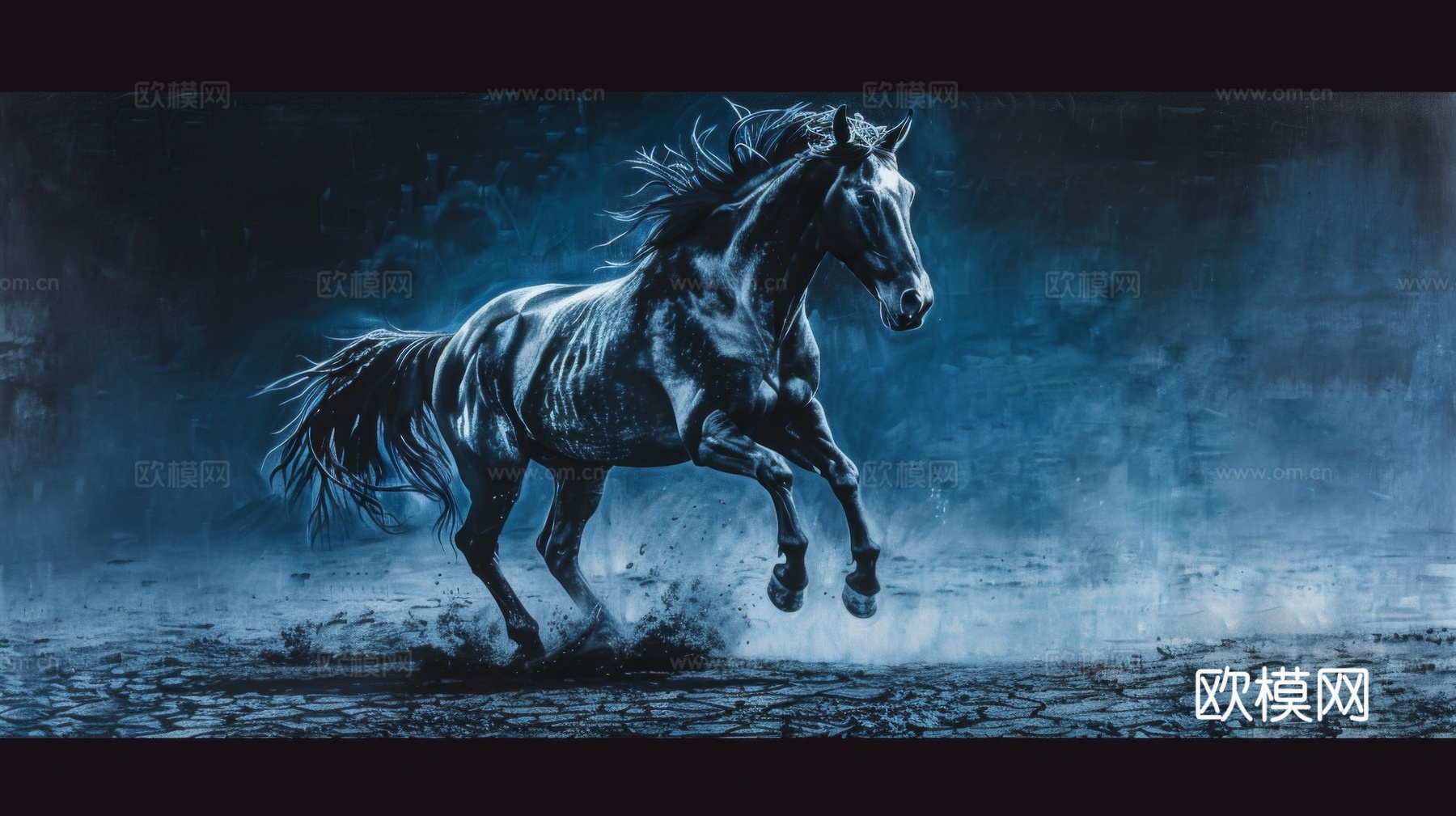 骏马肖像3D立体浮雕背景墙下载（渲染图2）
