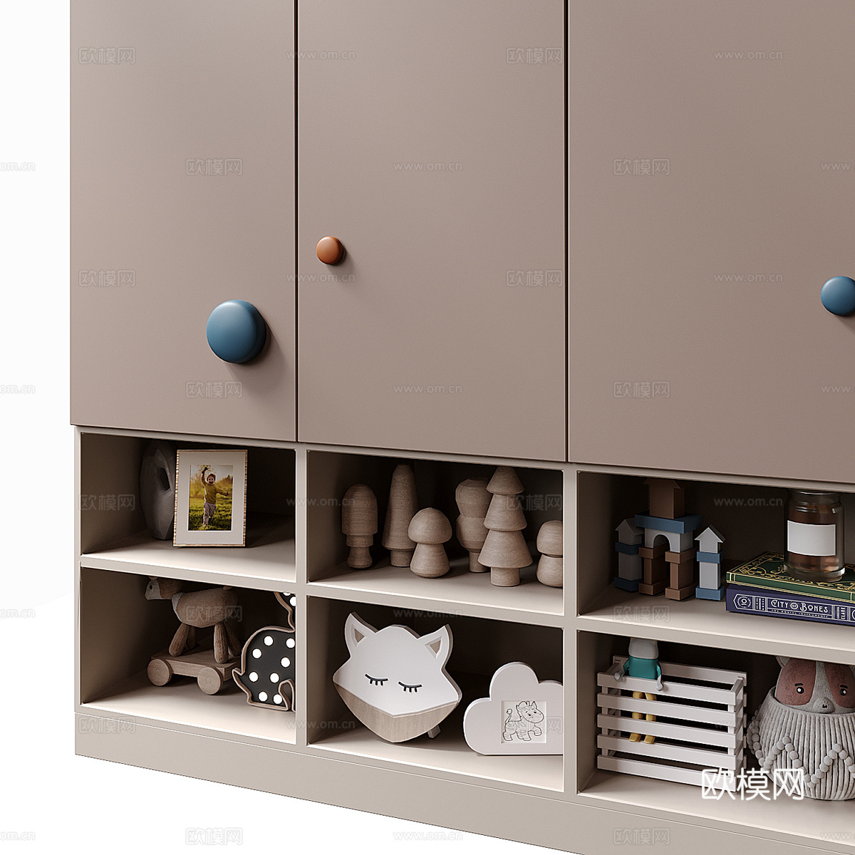 现代奶油风儿童衣柜3d模型