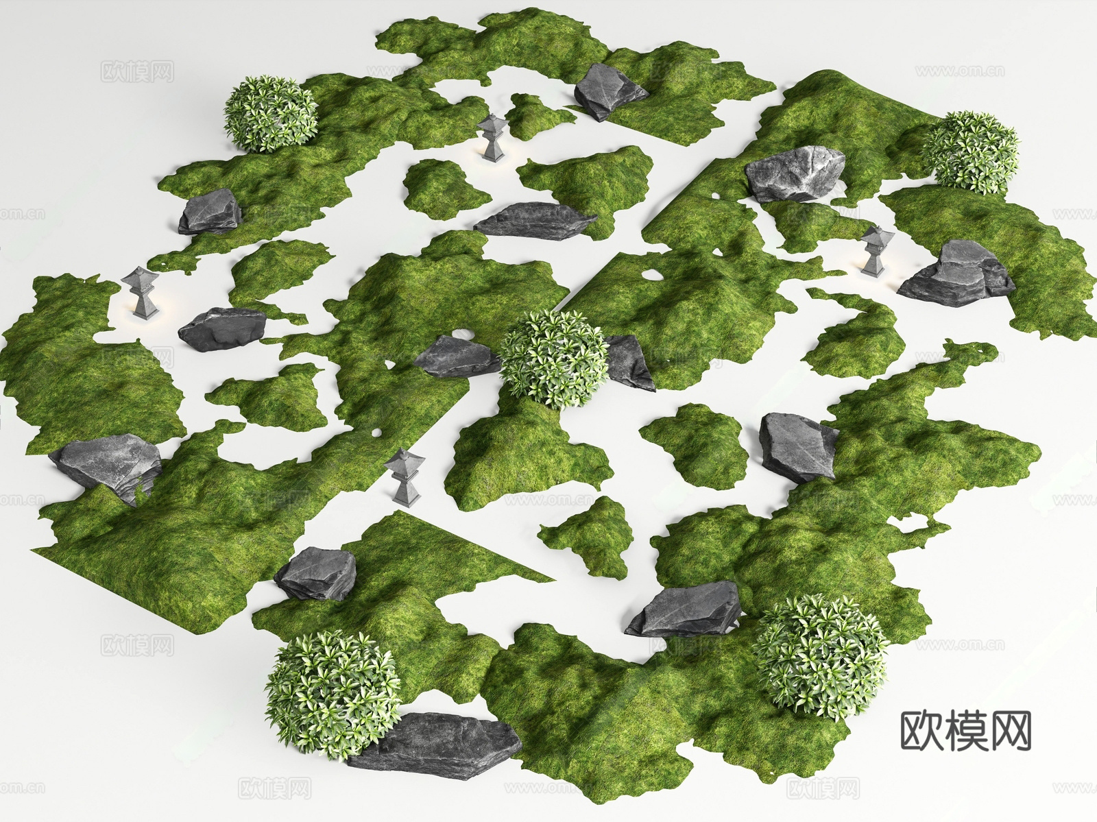 草坪 微地形 石头 庭院小品 景观造景 枯山水3d模型